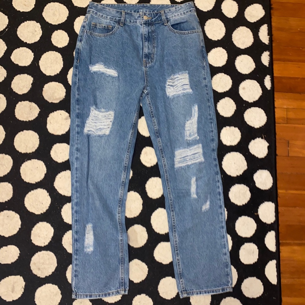 High Waist Ripped Straight Leg Jeans